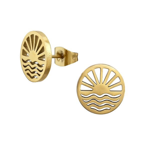 Gold Sunset Stud Earrings – Stainless Steel and Waterproof - Picture 1 of 8